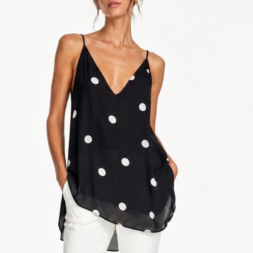 Loft Polka Dot Strappy Camisole Top Black White XS NWT